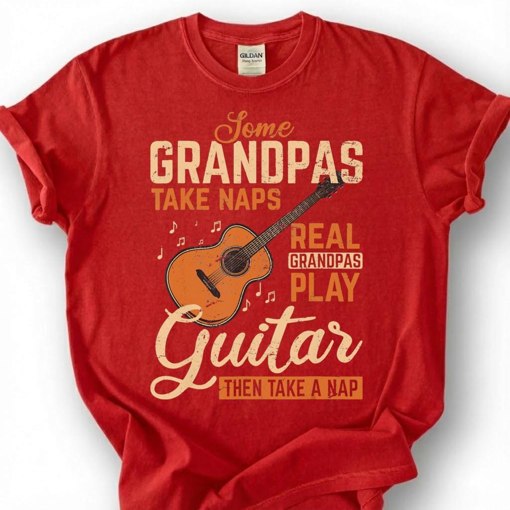 Some Grandpas Take Naps Real Legends Play Guitar Shirt, Funny Guitarist Papa Tee, Acoustic Music Lover Gift for Grandpa Dad Unisex