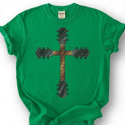 Guitar Neck Cross Shirt, Christian Guitarist T-Shirt, Worship Musician Headstock Faith Tee, Church Band Player Gift, Religious Music Unisex