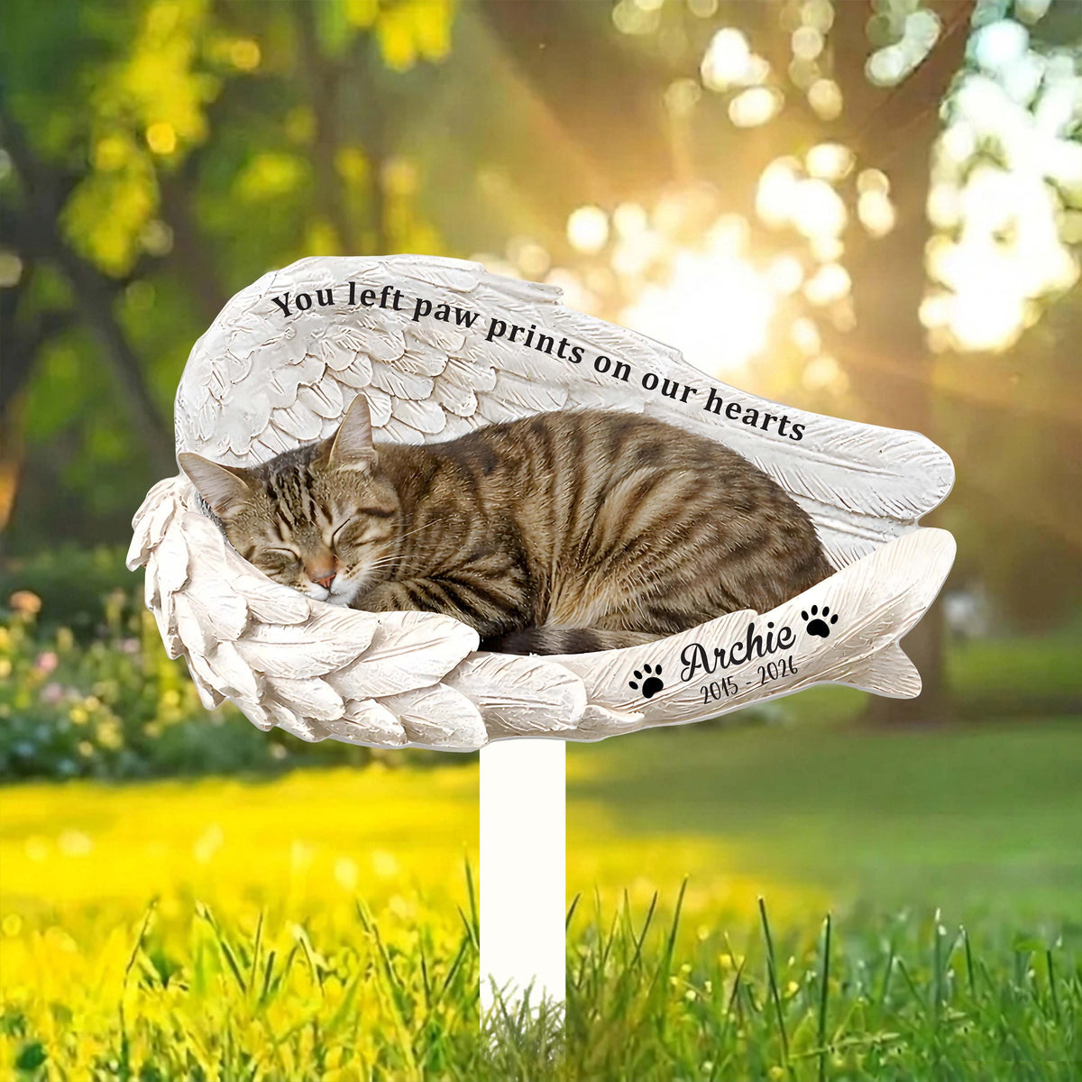 Personalized Cat Memorial Garden Stake – Custom Photo & Name Angel Wings Sign, Pet Loss Sympathy Gift