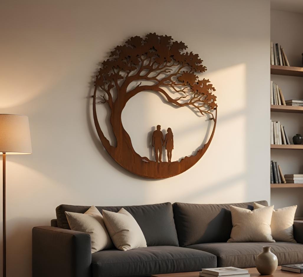 Tree Of Life Couple Metal Wall Art – Romantic Silhouette Decor, Anniversary Gift
