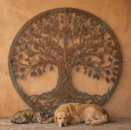 Rustic Tree Of Life Metal Wall Art – Round Farmhouse Circle Decor, Gift For Nature Lover