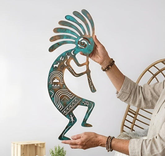 Kokopelli Metal Wall Art – Southwest Tribal Patina Decor, Gift For Native American Style Home