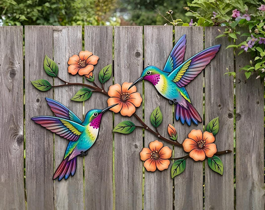 Hummingbird Metal Wall Art – Colorful Garden Fence Decor, Gift For Bird Lovers