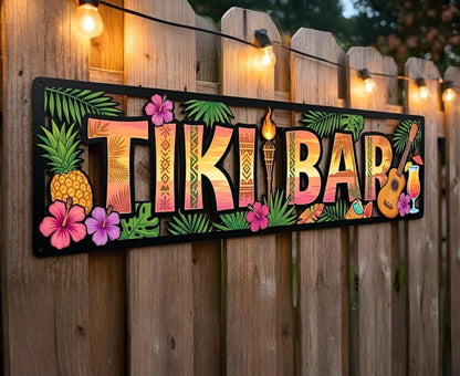 Hawaiian Tiki Bar Metal Sign – Tropical Pineapple Patio Decor, Gift For Summer Party Or Backyard Bar
