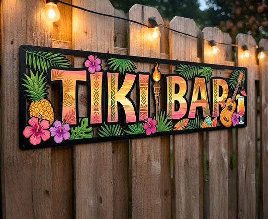 Hawaiian Tiki Bar Metal Sign – Tropical Pineapple Patio Decor, Gift For Summer Party Or Backyard Bar