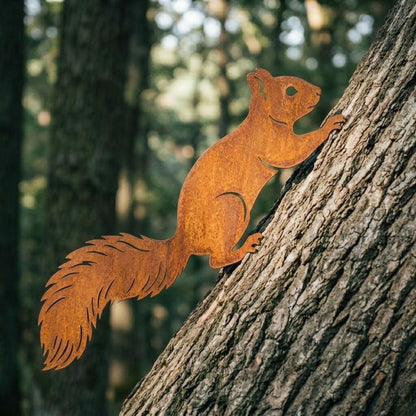 Rusted Squirrel Metal Wall Art – Tree Branch Garden Decor, Gift For Squirrel Lover