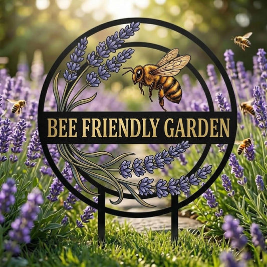 Bee Friendly Garden Metal Sign – Lavender And Honey Bee Yard Stake, Gift For Gardener Or Pollinator Garden