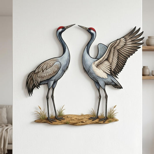 Sandhill Crane Pair Metal Wall Art – Wildlife Bird Sculpture, Lodge Nature Gift
