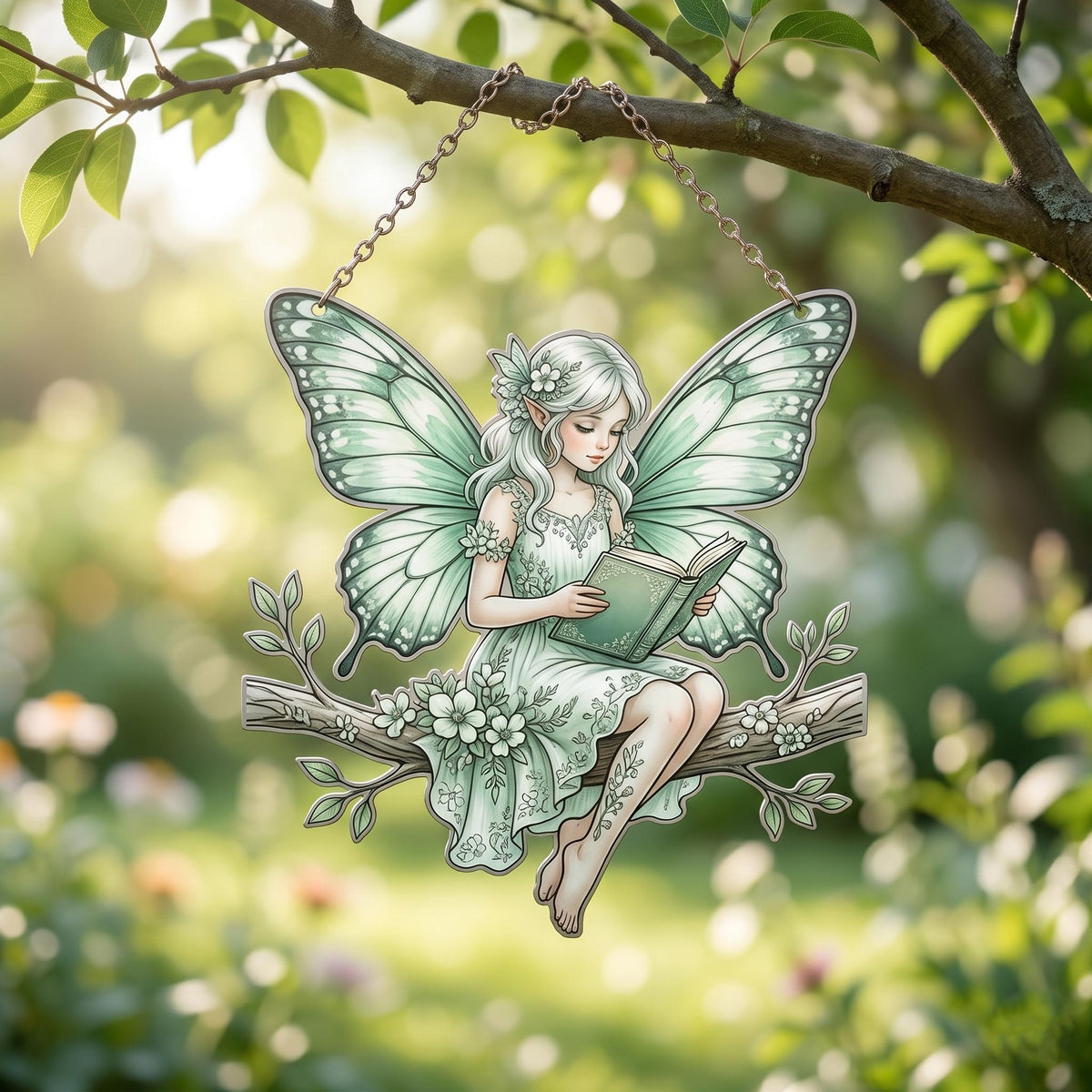 Reading Fairy Metal Garden Ornament – Whimsical Butterfly Wing Wall Hanging, Gift For Fantasy Lover