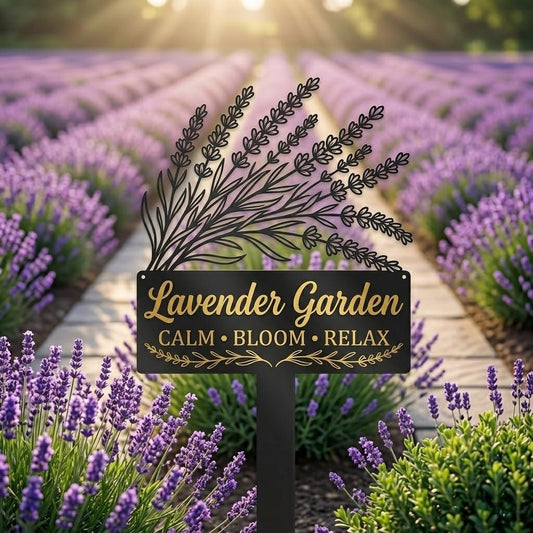Lavender Garden Metal Yard Sign – Calm Bloom Relax Floral Stake, Gift For Gardener Or Farmhouse Yard Decor
