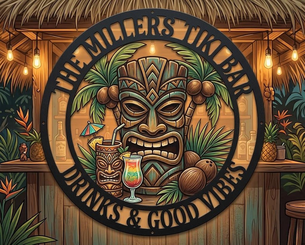 Personalized Tiki Bar Metal Sign – Custom Name Round Wall Decor, Gift For Backyard Bar Lovers