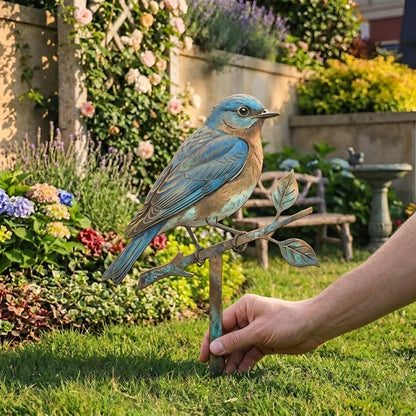 Bluebird Metal Garden Stake, Realistic Bird On Branch Yard Art – Flower Bed Decor, Gift For Bird Lover
