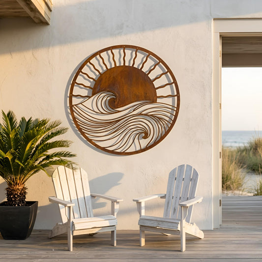 Sun And Wave Metal Wall Art – Coastal Sunset Beach House Decor, Gift For Ocean Lover