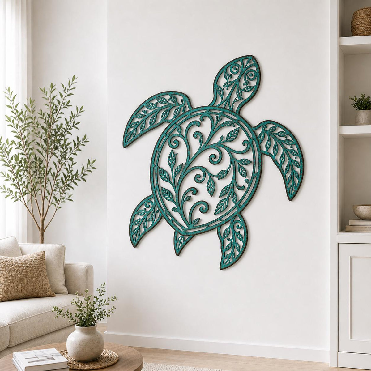Sea Turtle Metal Wall Art – Teal Patina Coastal Ocean Decor, Gift For Beach House Or Nautical Home