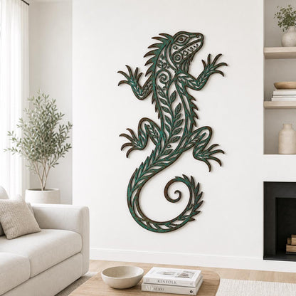 Ornate Gecko Metal Wall Art – Southwestern Lizard Wall Decor, Gift For Reptile Lover