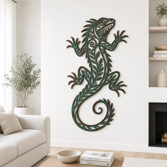 Ornate Gecko Metal Wall Art – Southwestern Lizard Wall Decor, Gift For Reptile Lover