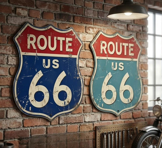 Route 66 Shield Metal Sign – Rustic Vintage Americana Garage Decor, Gift For Road Trip Or Retro Home