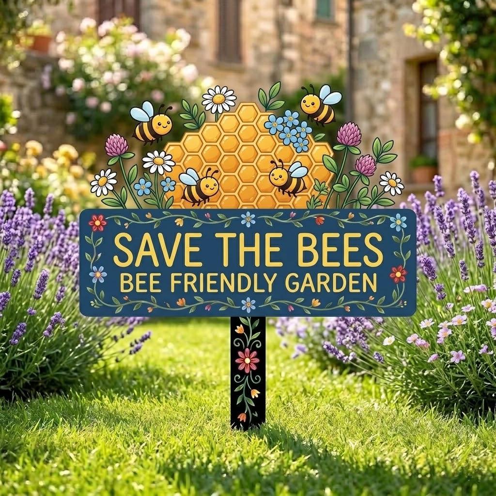 Save The Bees Metal Garden Sign – Bee Friendly Pollinator Yard Stake, Gift For Gardener Or Beekeeper