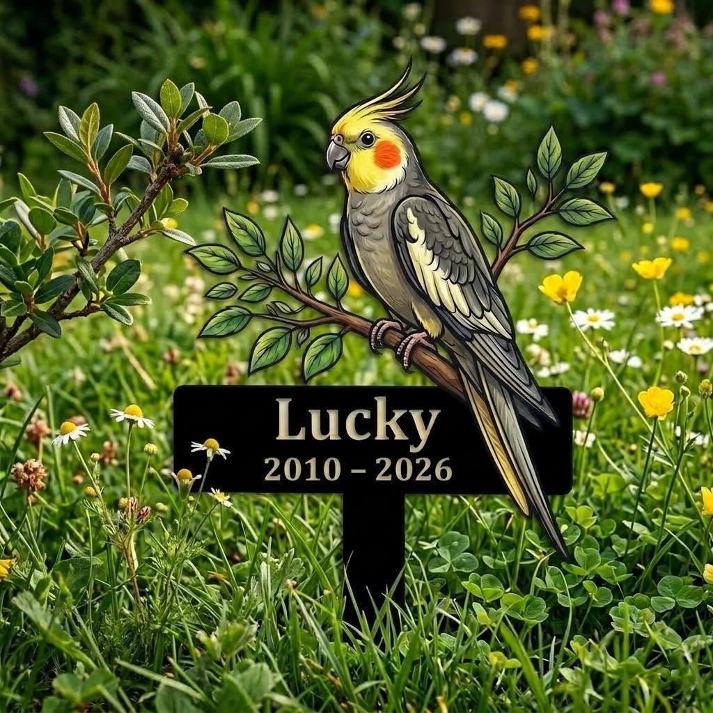 Personalized Cockatiel Memorial Stake – Custom Name Bird Grave Marker, Gift For Pet Loss Sympathy