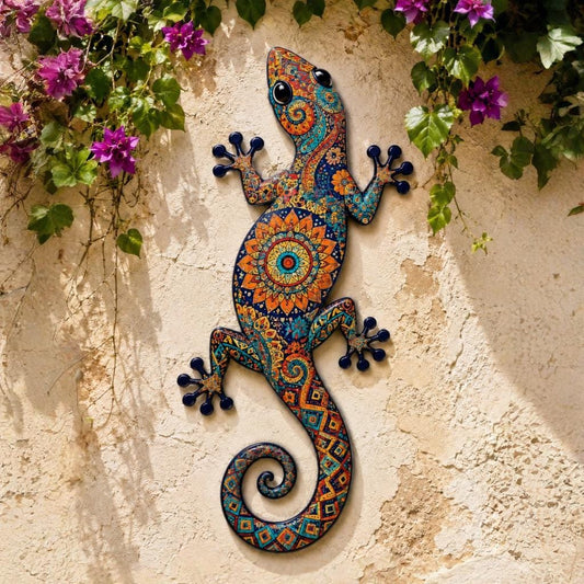 Colorful Mandala Gecko Metal Wall Art – Boho Tropical Lizard Decor, Gift For Reptile Lovers