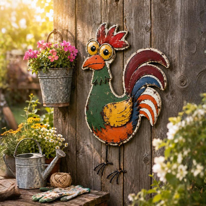 Funny Rustic Rooster Metal Wall Art – Farmhouse Chicken Coop Sign, Gift For Chicken Lovers