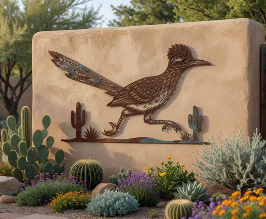 Roadrunner Metal Wall Art – Southwestern Desert Cactus Sign, Gift For Bird Lovers