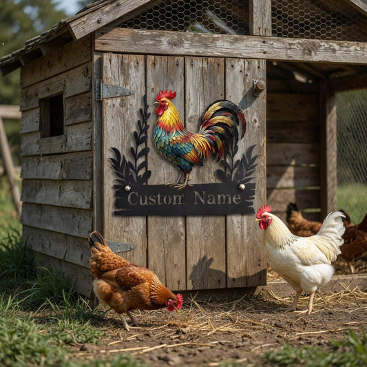 Personalized Rooster Chicken Coop Sign – Custom Name Farmhouse Decor, Gift For Chicken Lover