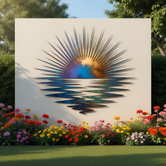 Sunset Over Water Metal Wall Art – Modern Ocean Landscape Sculpture, Patio Decor Gift