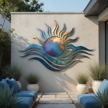 Abstract Sun Wave Metal Wall Art – Modern Coastal Sculpture, Gift For Ocean Lover
