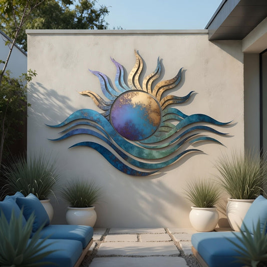 Abstract Sun Wave Metal Wall Art – Modern Coastal Sculpture, Gift For Ocean Lover