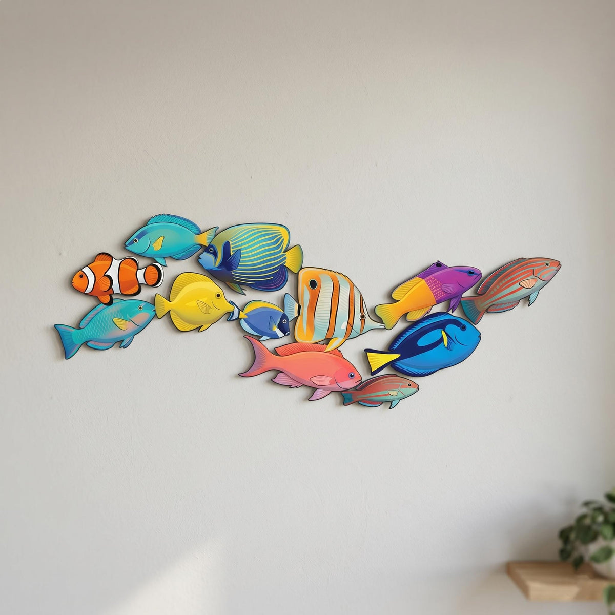 Tropical Fish School Metal Wall Art – Colorful Coastal Ocean Sign, Gift For Beach House Lovers