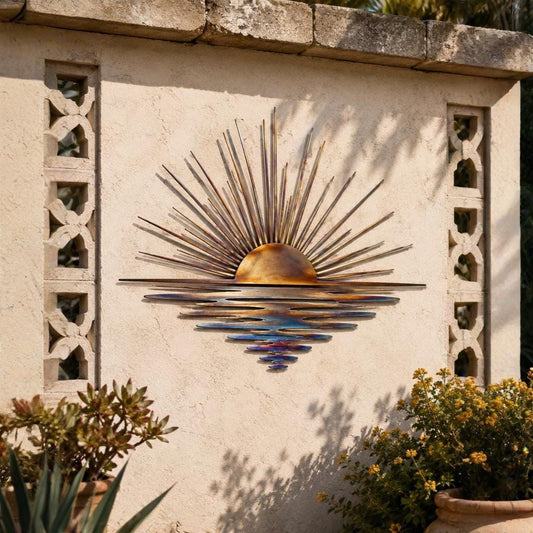Sunset Over Water Metal Wall Art – Coastal Patio Decor, Gift For Lake House Or Garden