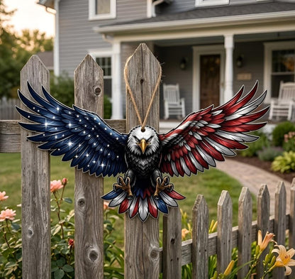 Bald Eagle Metal Wall Art – Patriotic American Flag Fence Decor, Gift For Veterans