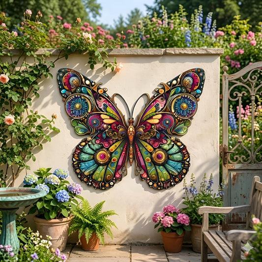 Colorful Jeweled Butterfly Metal Wall Art – Decorative Nature Sign, Gift For Garden Lover