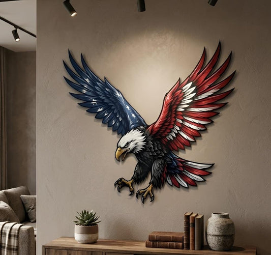American Flag Eagle Metal Wall Art – Patriotic Freedom Decor, Gift For Veteran Or Usa Lover
