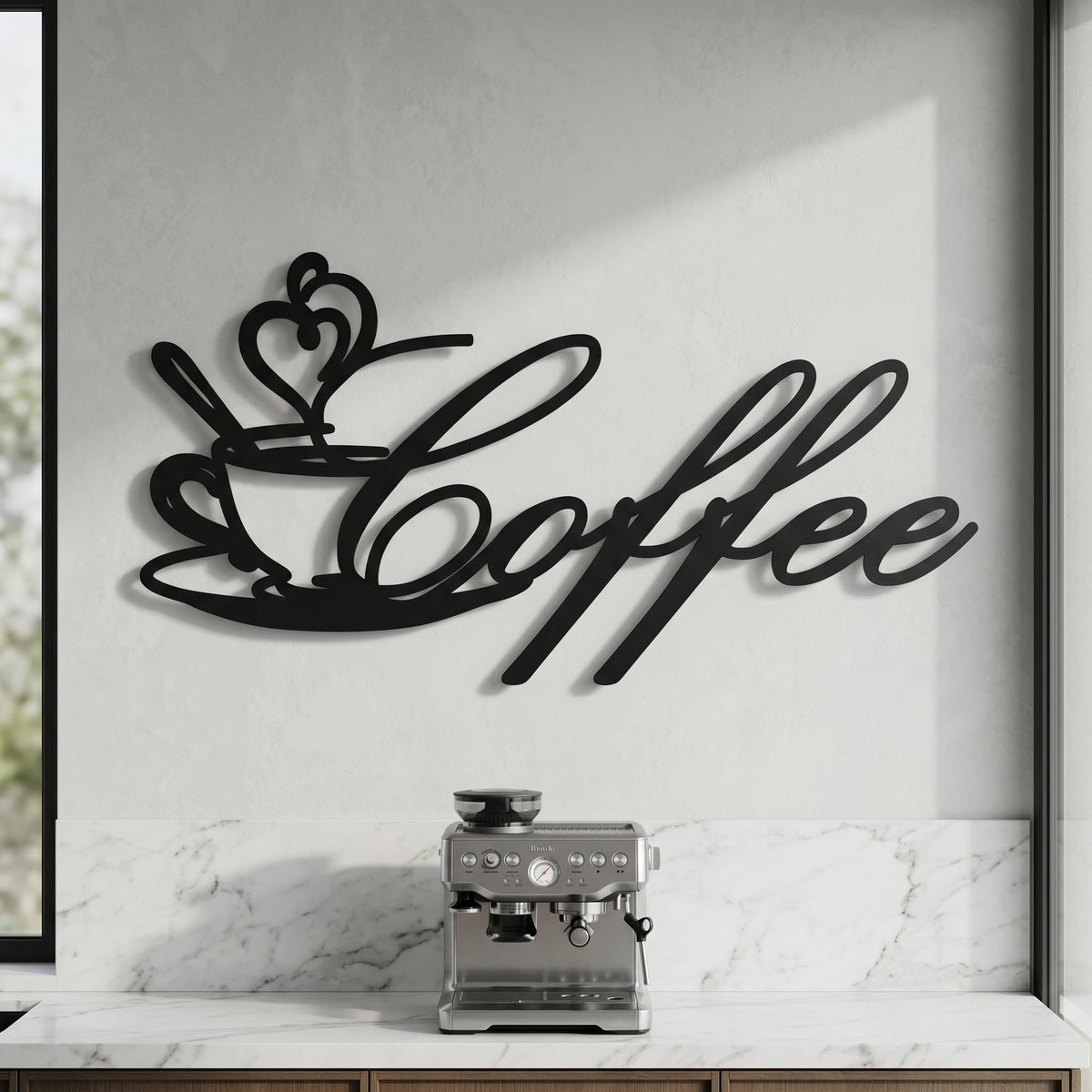 Minimalist Metal Coffee Wall Art: Script Cup With Heart Steam, Coffee Lover Metal Wall Art,script 'coffee' Sign, Heart Steam Cup, Cafe Decor