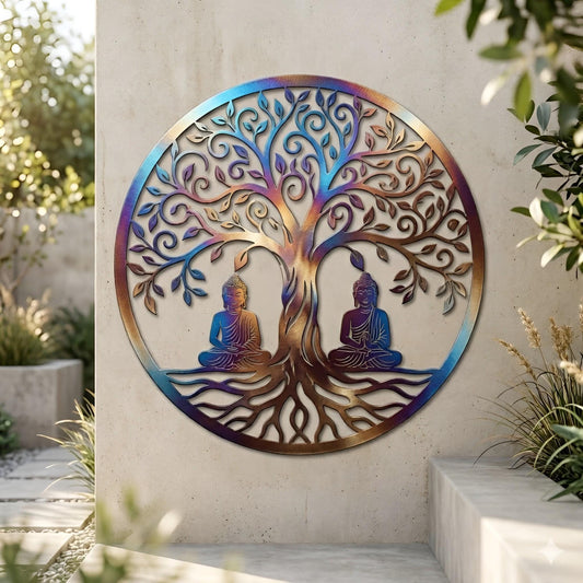 Buddha Tree Of Life Metal Wall Art – Zen Meditation Sign, Gift For Yoga Lover