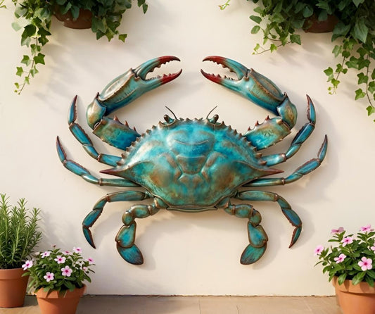 Blue Crab Metal Wall Art – Coastal Beach House Decor, Nautical Gift For Ocean Lovers