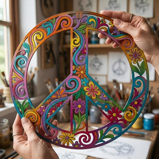 Colorful Peace Sign Metal Wall Art – Retro Floral Hippie Boho Decor, Gift For Peace Lover
