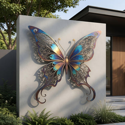 Large Filigree Butterfly Metal Wall Art – Iridescent Outdoor Garden Decor, Gift For Butterfly Lovers