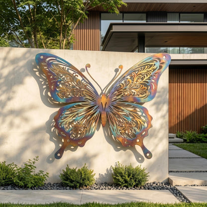 Large Filigree Butterfly Metal Wall Art – Modern Iridescent Patio Decor, Gift For Nature Lover Or Home Gallery