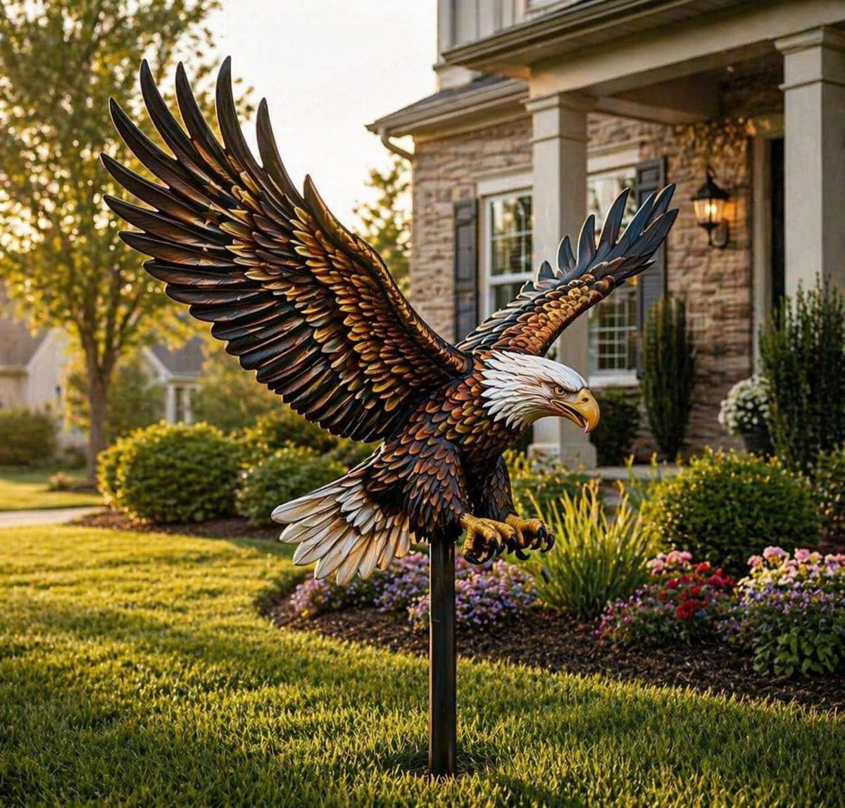 Bald Eagle Metal Garden Stake – Large Patriotic Yard Art Sculpture, Gift For Veteran Or American Lawn Decor