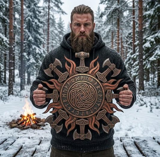 Viking Norse Shield Metal Wall Art – Rune And Axe Design, Gift For Nordic Or Viking Lover