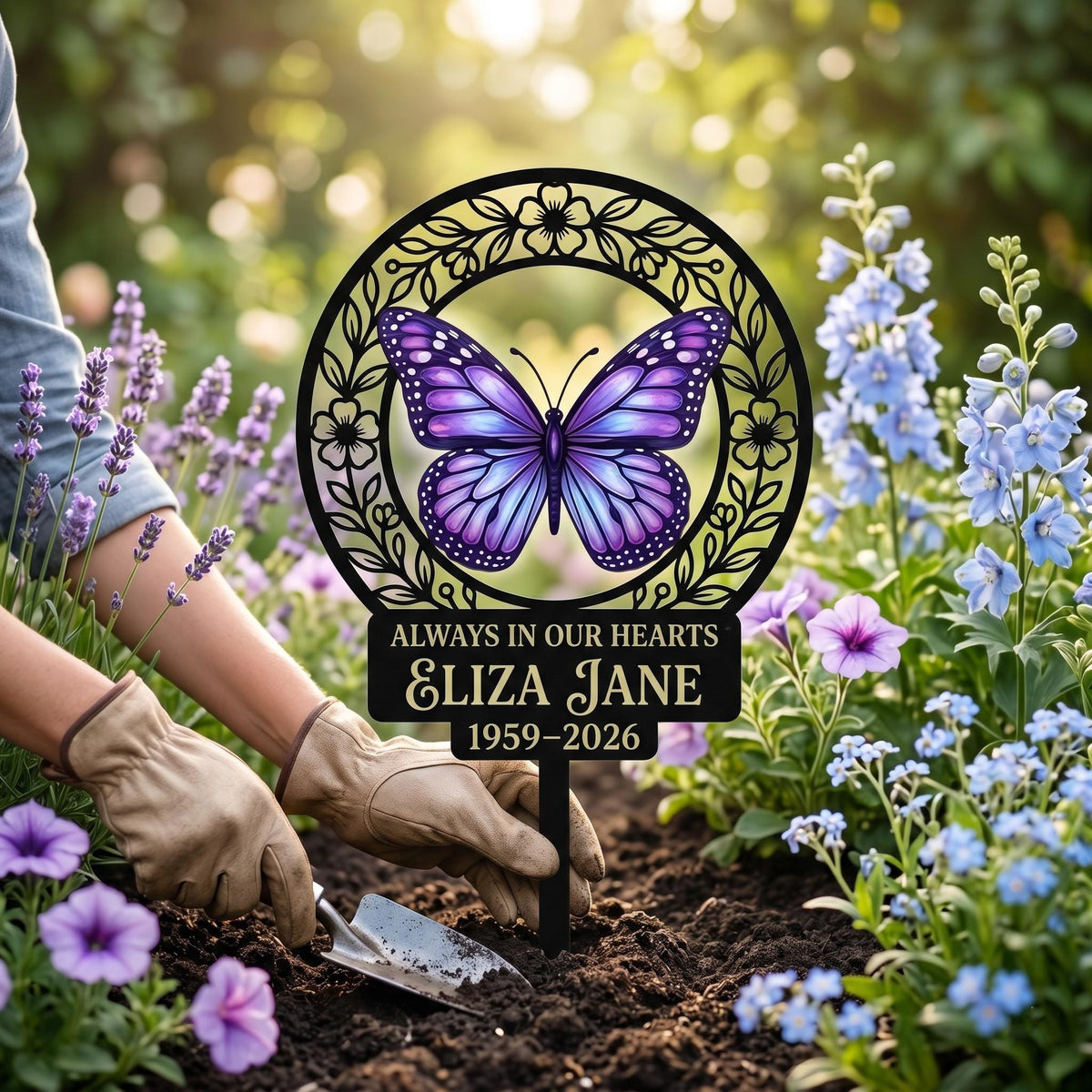 Personalized Butterfly Memorial Garden Stake – Custom Name And Dates Grave Marker, Sympathy Gift For Loss Of Loved One