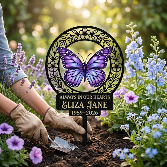 Personalized Butterfly Memorial Garden Stake – Custom Name And Dates Grave Marker, Sympathy Gift For Loss Of Loved One