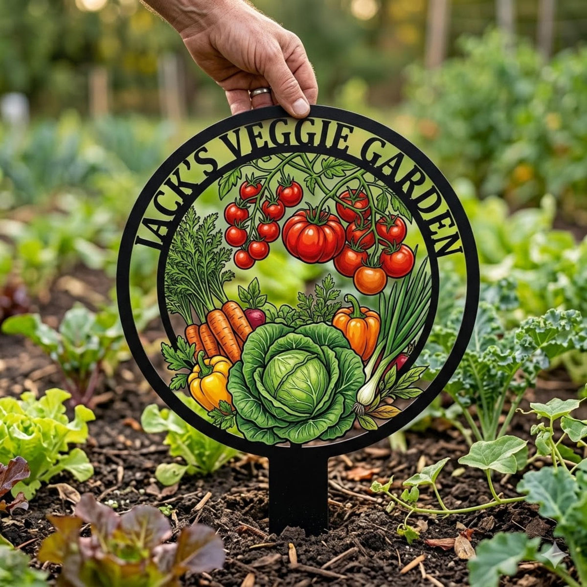 Personalized Veggie Garden Metal Sign – Custom Name Vegetable Yard Stake, Gift For Gardener