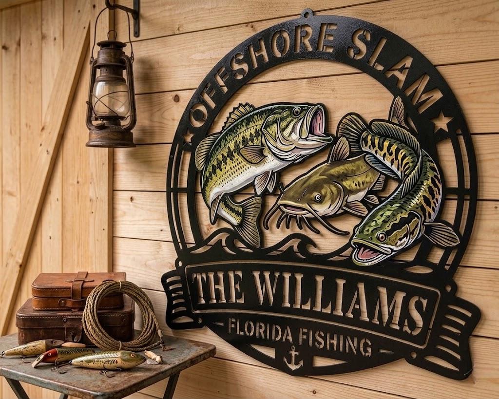 Personalized Fishing Metal Sign – Custom Family Name Bass Wall Art, Gift For Fisherman