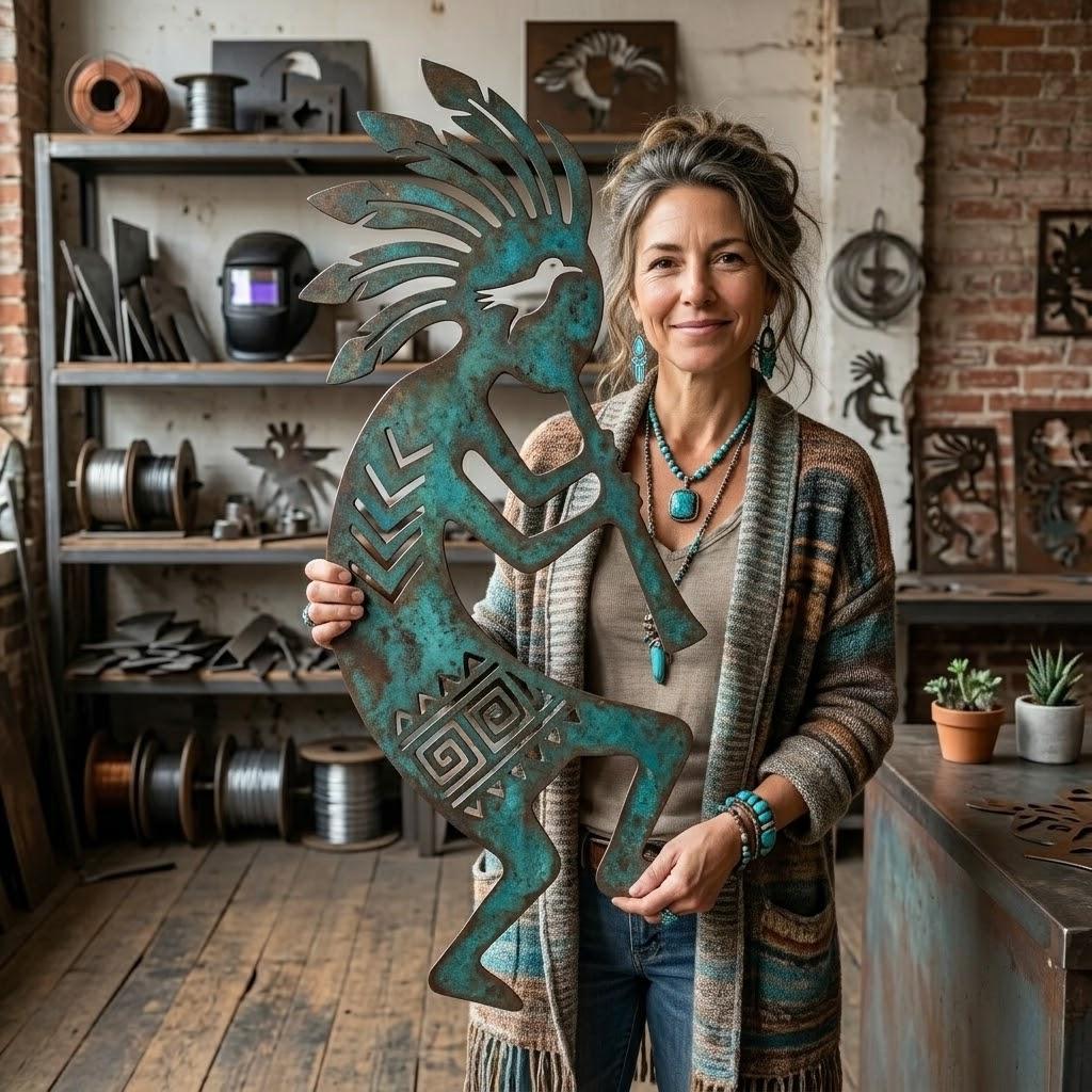 Kokopelli Metal Wall Art – Southwestern Patina Flute Player Decor, Gift For Native Style Home Or Garden