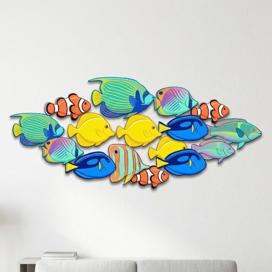 School Of Tropical Fish Metal Wall Art – Colorful Coral Reef Sign, Gift For Beach House Decor