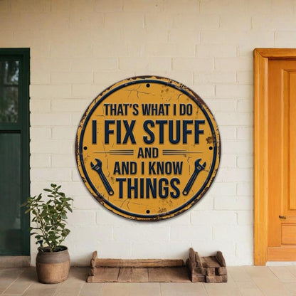I Fix Stuff Metal Sign – Funny Handyman Garage Workshop Decor, Gift For Dad